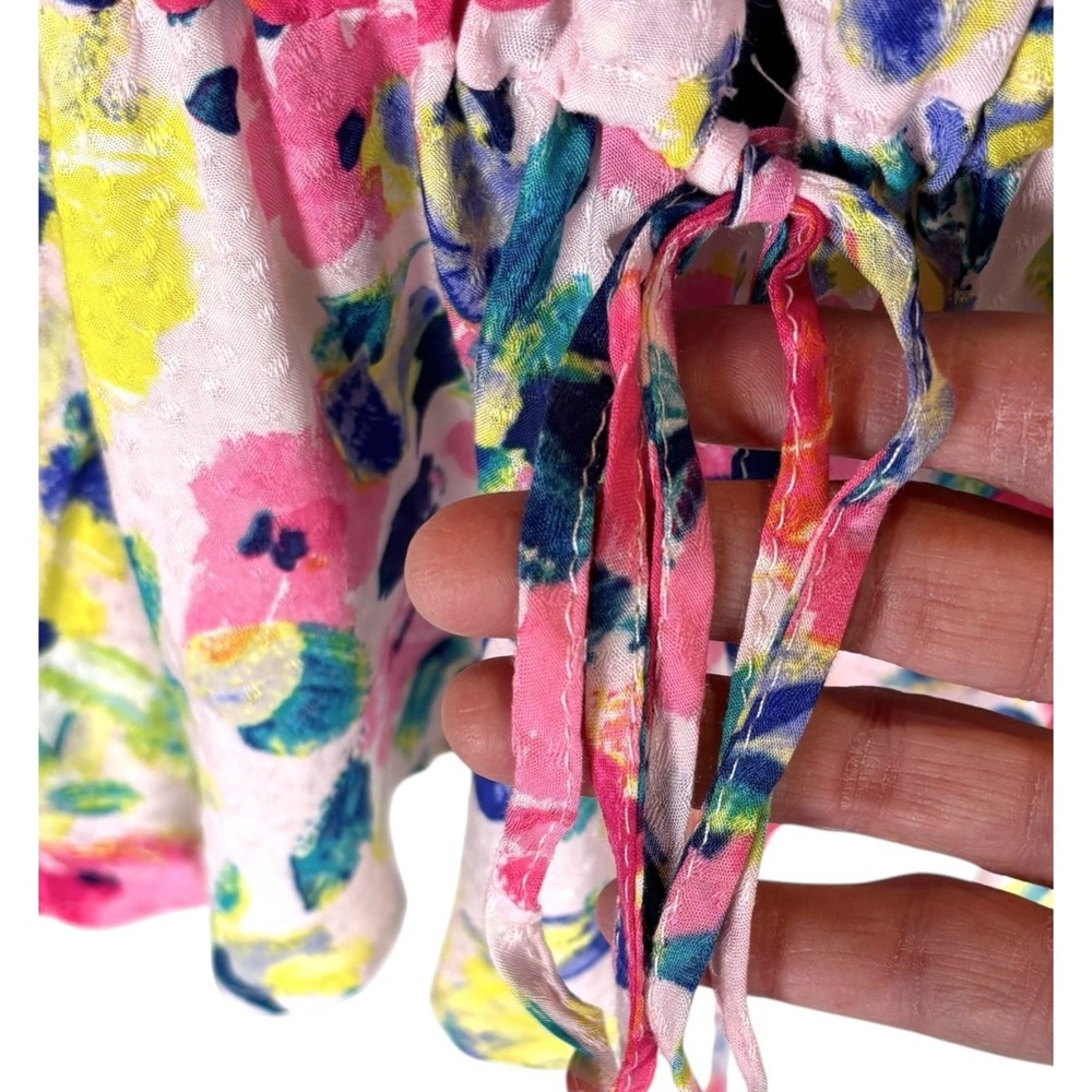 Forever 21 Floral Tank Top Sz L Tie Waist  Pink Yellow Blue Boho Festival Soft‎ - Picture 3 of 7